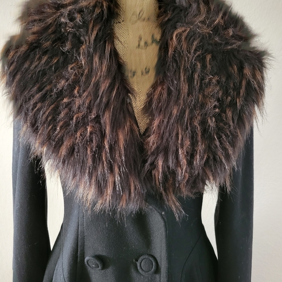Fleet Street Ltd. Winter Pea Coat. Black with removable faux fur trim. - Picture 3 of 9